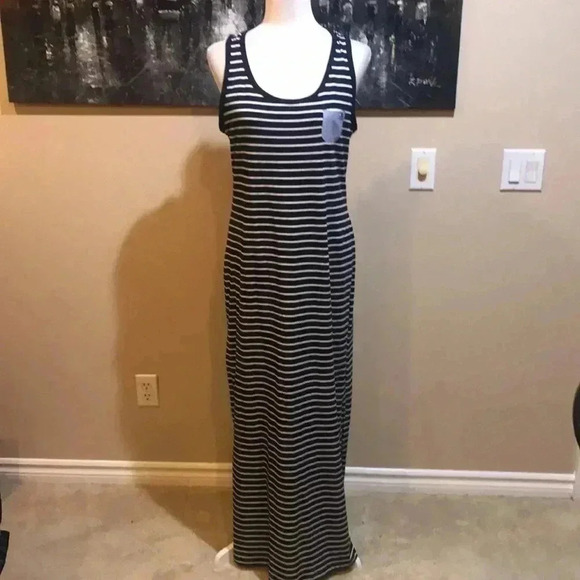 NWT Tommy Hilfiger Nautical Striped Preppy Tank Top Cotton Maxi Dress-Size M - Picture 1 of 12